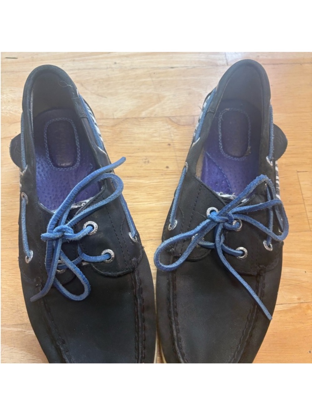 Sperry topsider Black Casual Boat Shoes with Blue Laces sequin zebra
